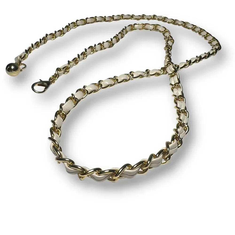 Gold White Chainlink Statement Belt Career Evening Dangling Charm Adjustable